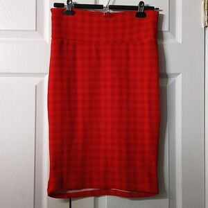 Lularoe red block checkerboard pattern pull on pencil skirt Sz S NWOT